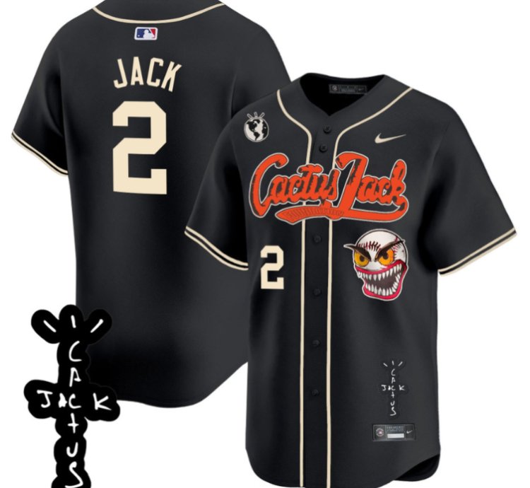 Jack 2 Houston Astros Cactus Jack Patch V2 Men Jersey - Black