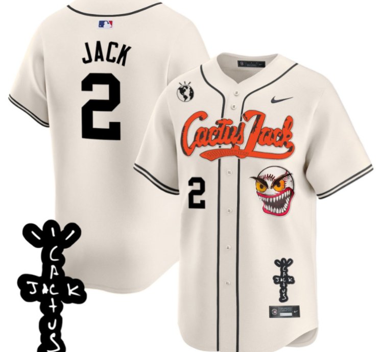 Jack 2 Houston Astros Cactus Jack Patch V2 Men Jersey - Cream