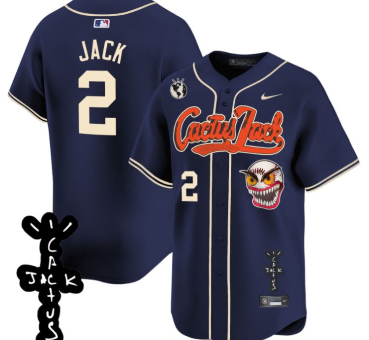 Jack 2 Houston Astros Cactus Jack Patch V2 Men Jersey - Navy