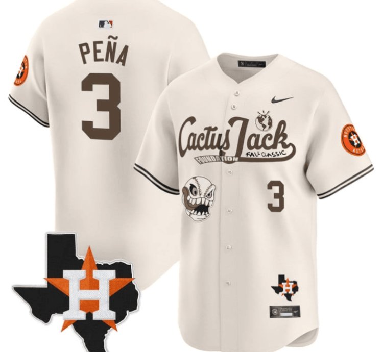 Jeremy Pena 3 Houston Astros Cactus Jack Foundation Fall Classic Limited Jersey Cream