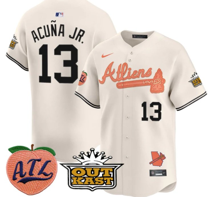Ronald Acuna Jr Jersey 13 Atlanta Braves Atliens Peach Vapor Premier Limited Stitched Cream