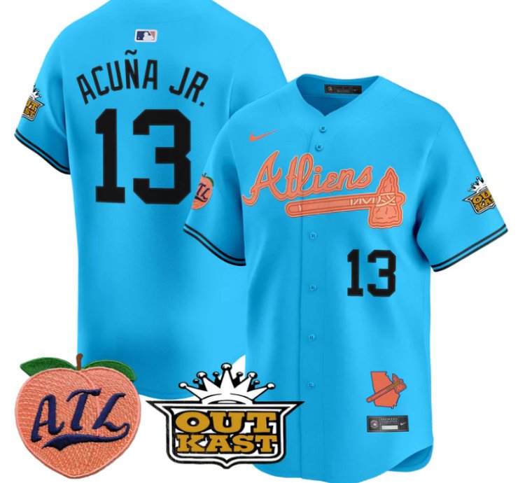 Ronald Acuna Jr Jersey 13 Atlanta Braves Atliens Peach Vapor Premier Limited Stitched Light Blue