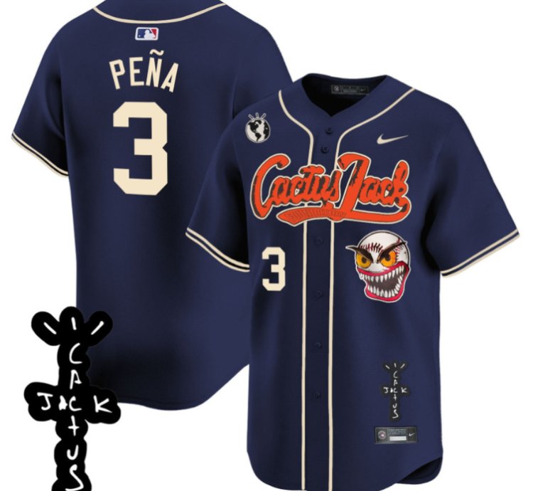 Jeremy Pena 3 Houston Astros Cactus Jack Patch V2 Men Jersey - Navy