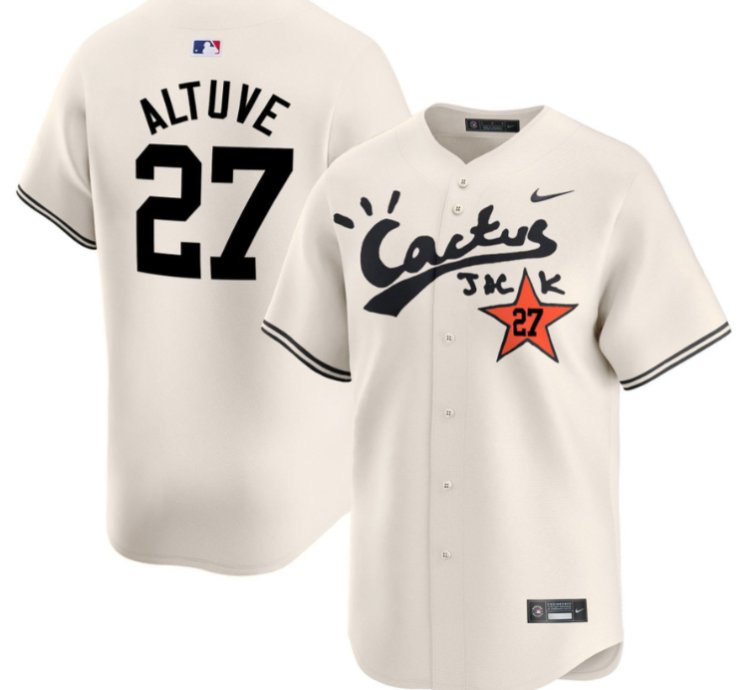 Jose Altuve 27 Houston Astros Cactus Jack Cream Jersey V2