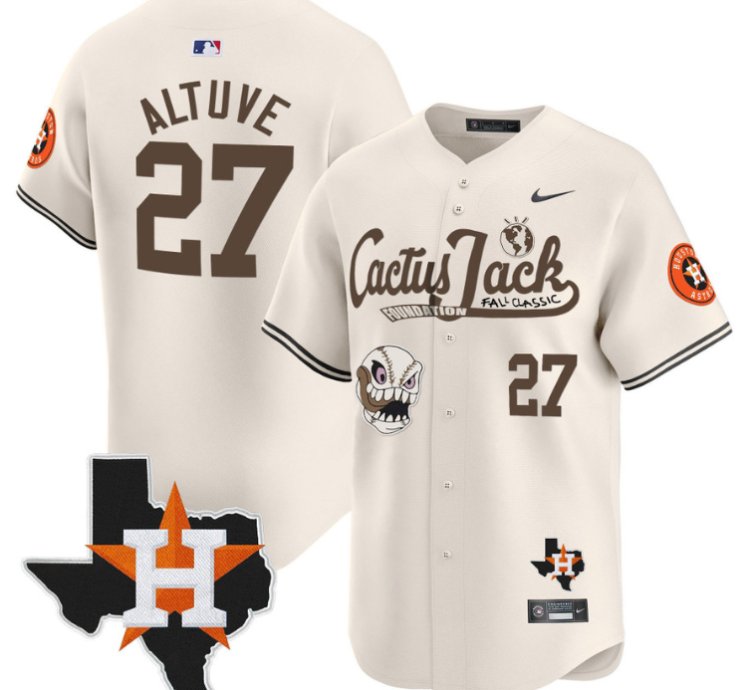 Jose Altuve 27 Houston Astros Cactus Jack Foundation Fall Classic Limited Jersey Cream