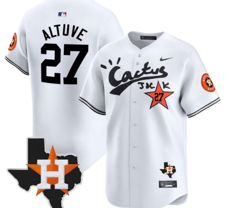 Jose Altuve 27 Houston Astros Cactus Jack Houston Patch Limited Jersey White