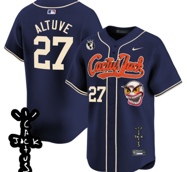 José Altuve 27 Houston Astros Cactus Jack Patch V2 Men Jersey - Navy