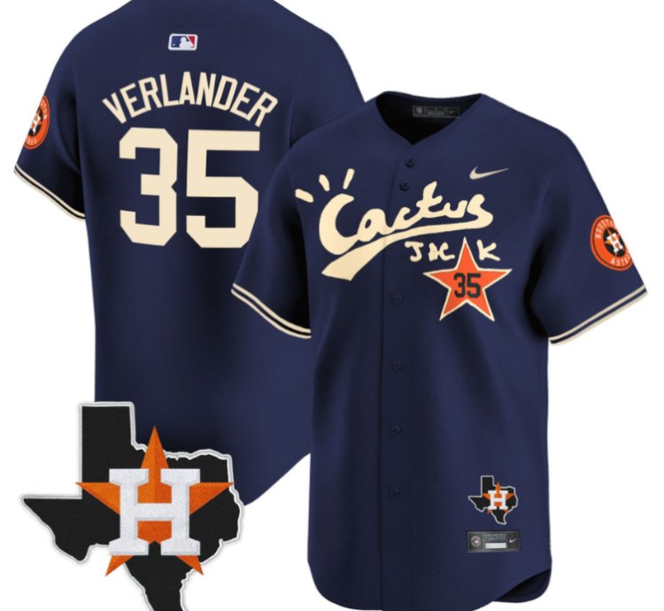 Justin Verlander 35 Houston Astros Cactus Jack Houston Patch Navy Limited Jersey