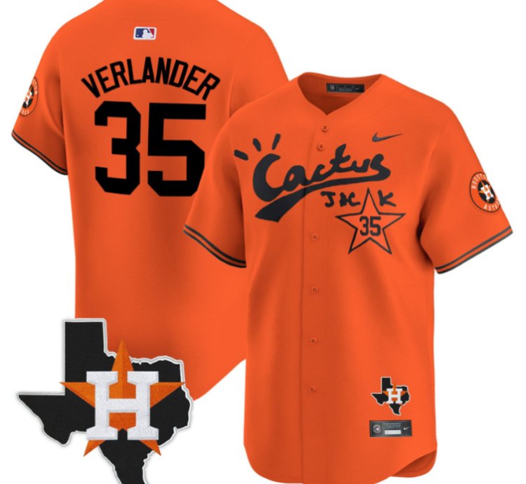 Justin Verlander 35 Houston Astros Cactus Jack Houston Patch Orange Limited Jersey