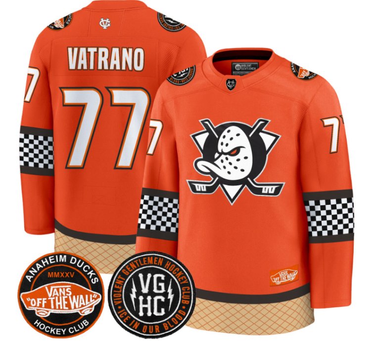 Frank Vatrano Jersey 77 Anaheim Ducks Checkerboard 2025 Premium Stitched Orange