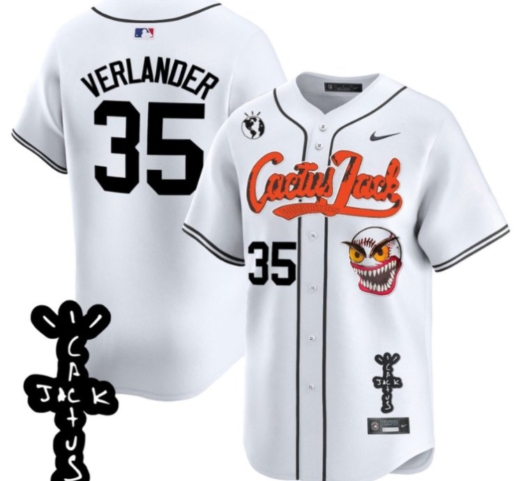 Justin Verlander 35 Houston Astros Cactus Jack Patch V2 Men Jersey - White