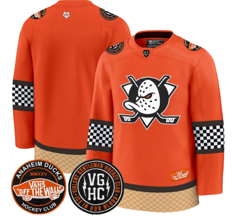 Team Jersey Anaheim Ducks Checkerboard 2025 Premium Stitched Orange