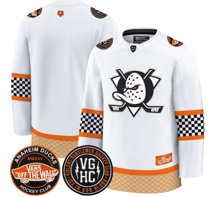 Team Jersey Anaheim Ducks Checkerboard 2025 Premium Stitched White