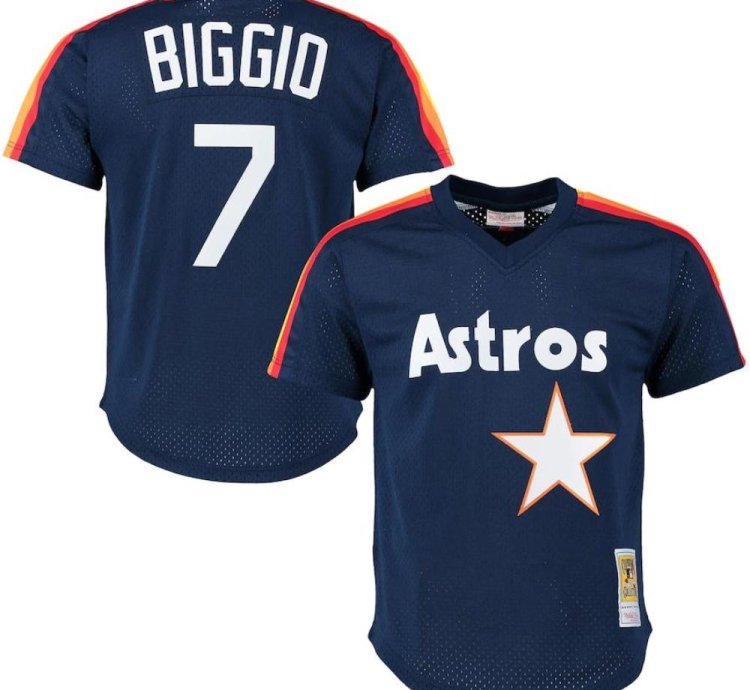 Houston Astros Craig Biggio Navy 1991 Throwback Mesh Pullover Jersey