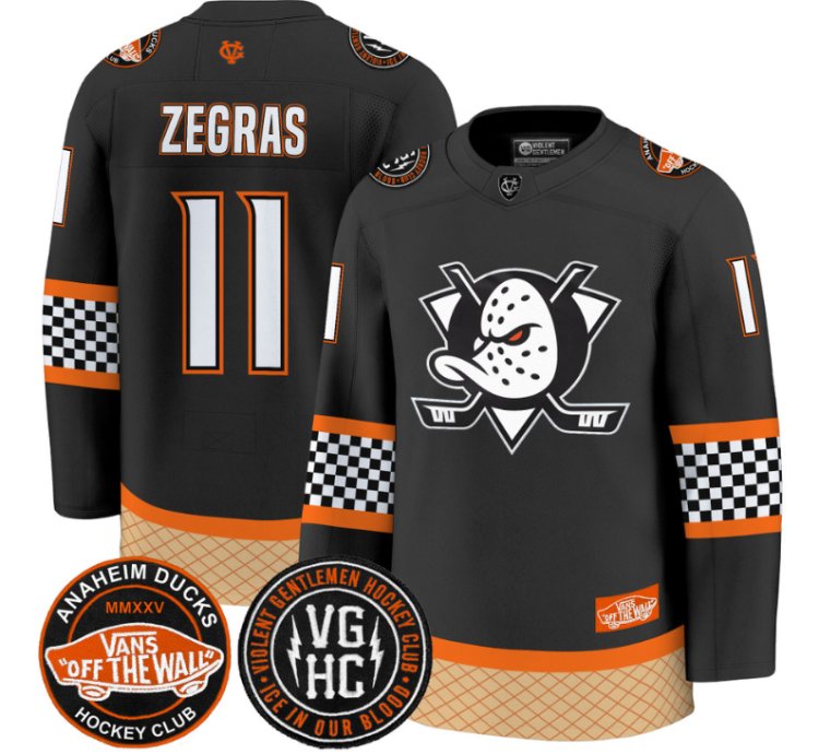 Trevor Zegras Jersey 11 Anaheim Ducks Checkerboard 2025 Premium Stitched Black