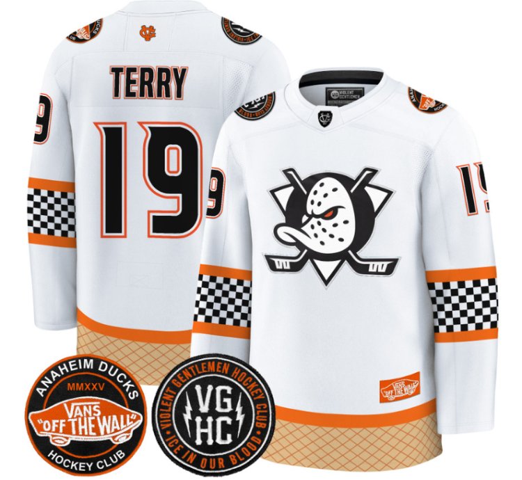Troy Terry Jersey 19 Anaheim Ducks Checkerboard 2025 Premium Stitched White