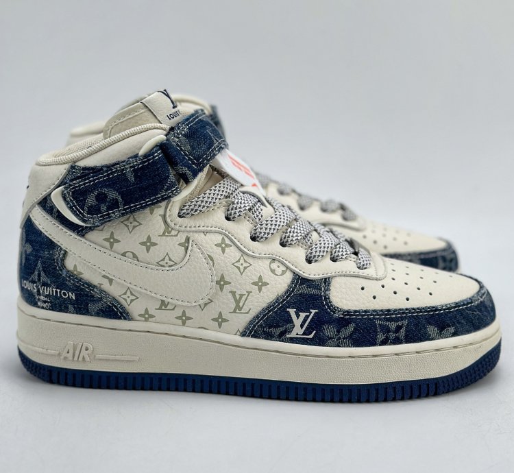 240 Nike Air Force 1 Mid 07 X Louis Vuitton White Denim Blue Dq7688-200 -
