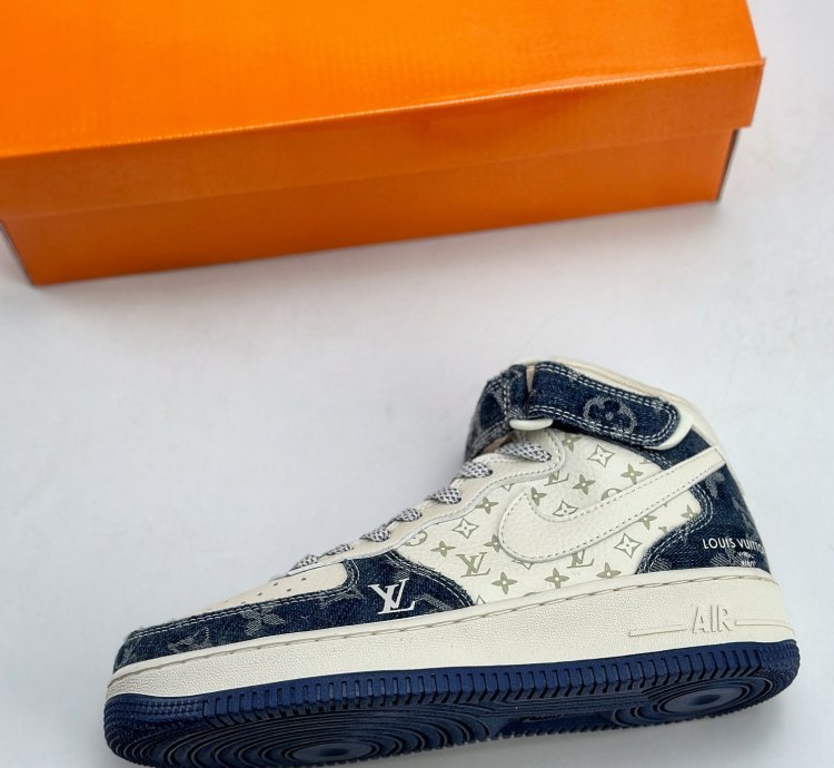 240 Nike Air Force 1 Mid 07 X Louis Vuitton White Denim Blue Dq7688-200 -