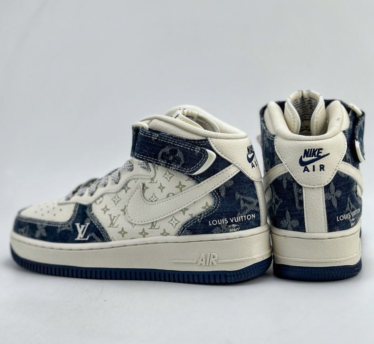 240 Nike Air Force 1 Mid 07 X Louis Vuitton White Denim Blue Dq7688-200 -