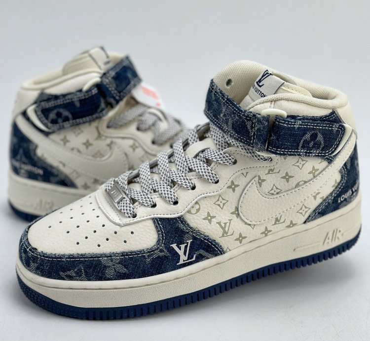 240 Nike Air Force 1 Mid 07 X Louis Vuitton White Denim Blue Dq7688-200 -