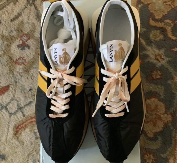 Brand New Lanvin Nylon Bumper Sneaker Navy And Gold Size 45