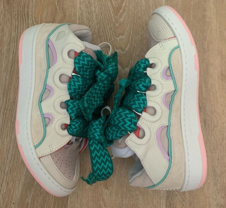 Brandnew Lanvin White Pink Turquoise Curb Sneaker Sz 40