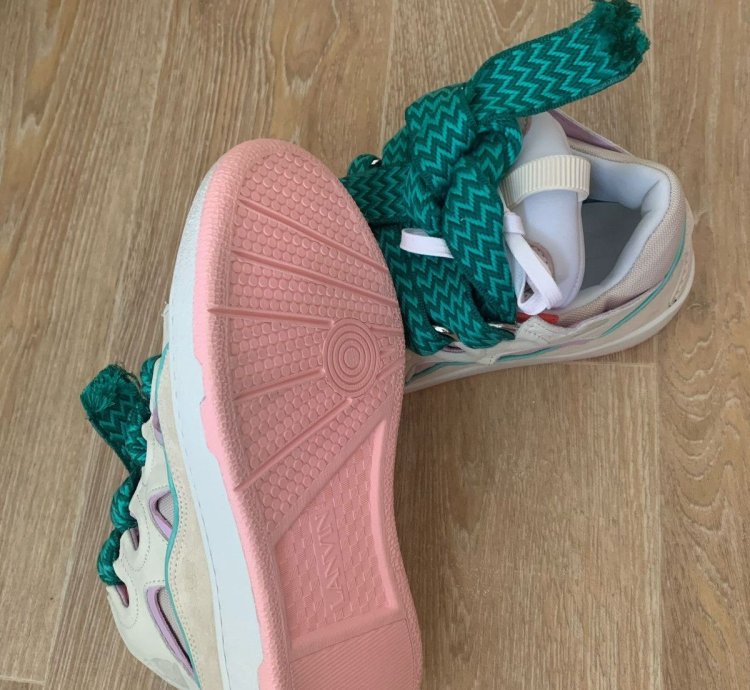 Brandnew Lanvin White Pink Turquoise Curb Sneaker Sz 40