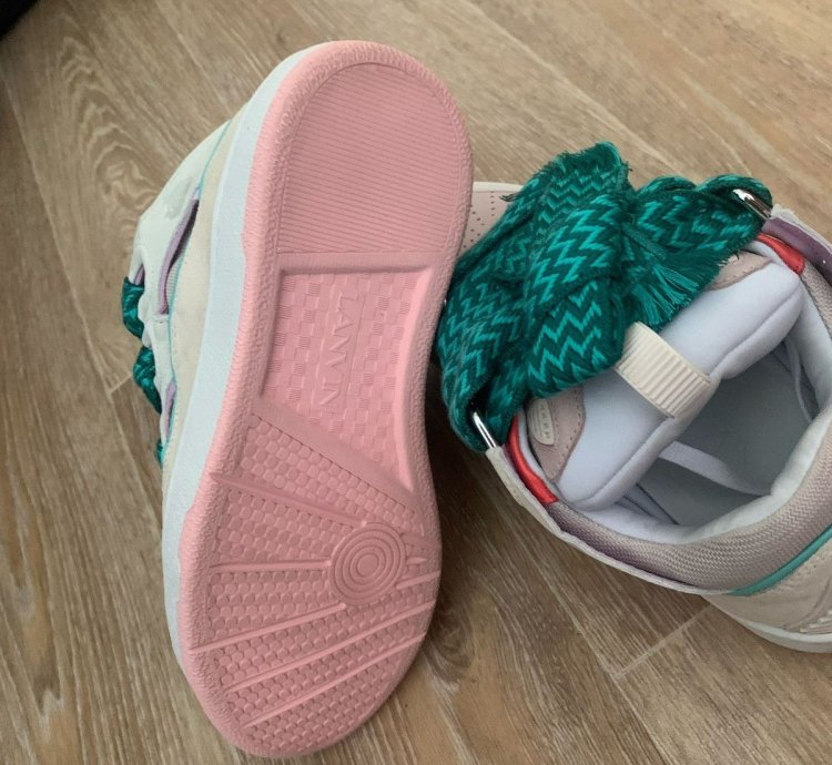 Brandnew Lanvin White Pink Turquoise Curb Sneaker Sz 40