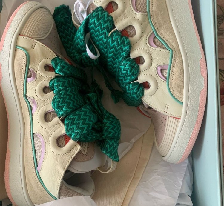 Brandnew Lanvin White Pink Turquoise Curb Sneaker Sz 40