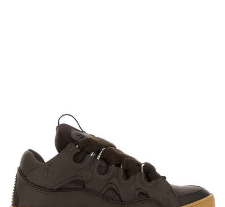 Chocolate Leather Curb Sneakers