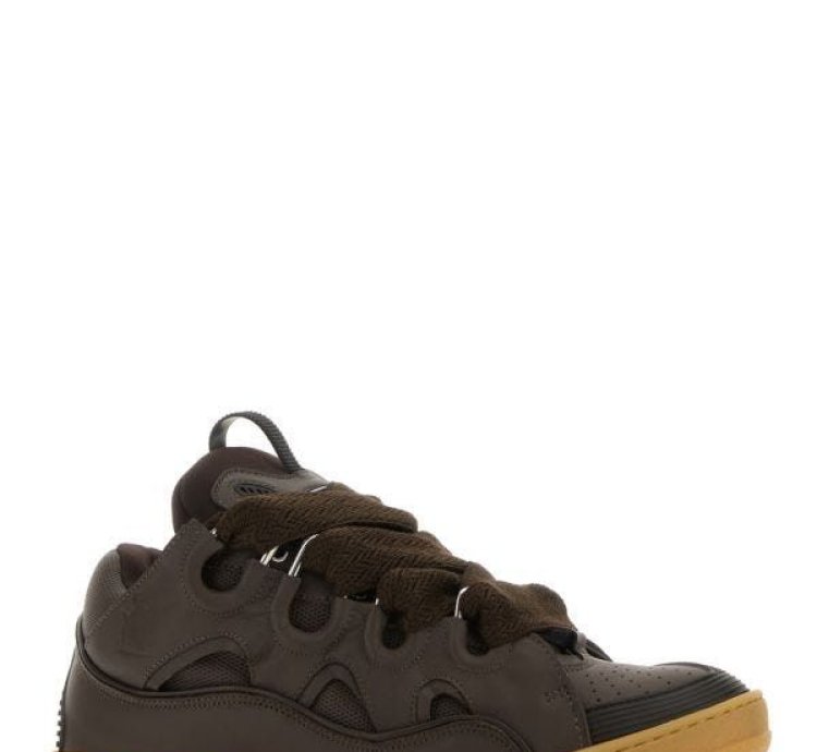 Chocolate Leather Curb Sneakers