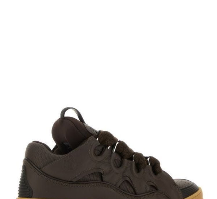 Chocolate Leather Curb Sneakers