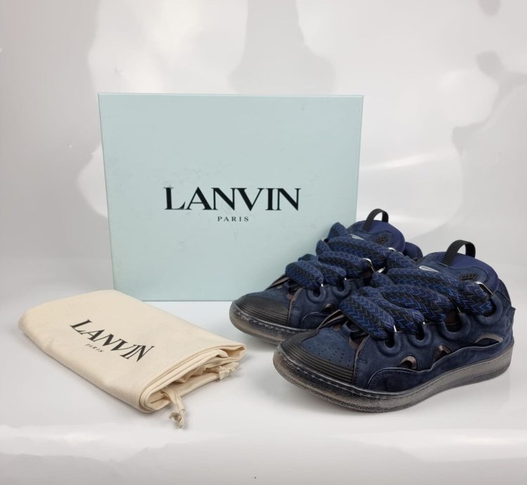 Lanvin Curb Blue And Black Sneakers New