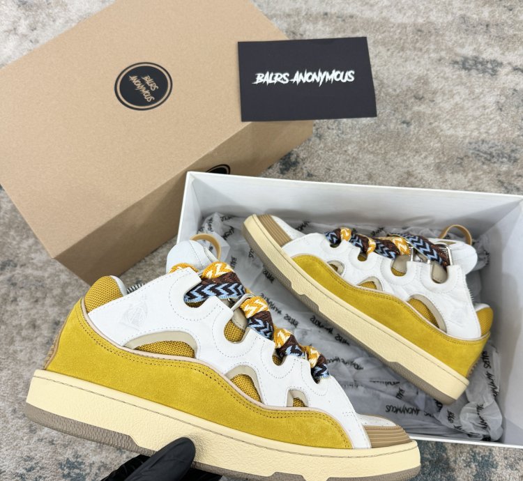 Lanvin Curb Low Top Trainers In Yellow White Rrp 750