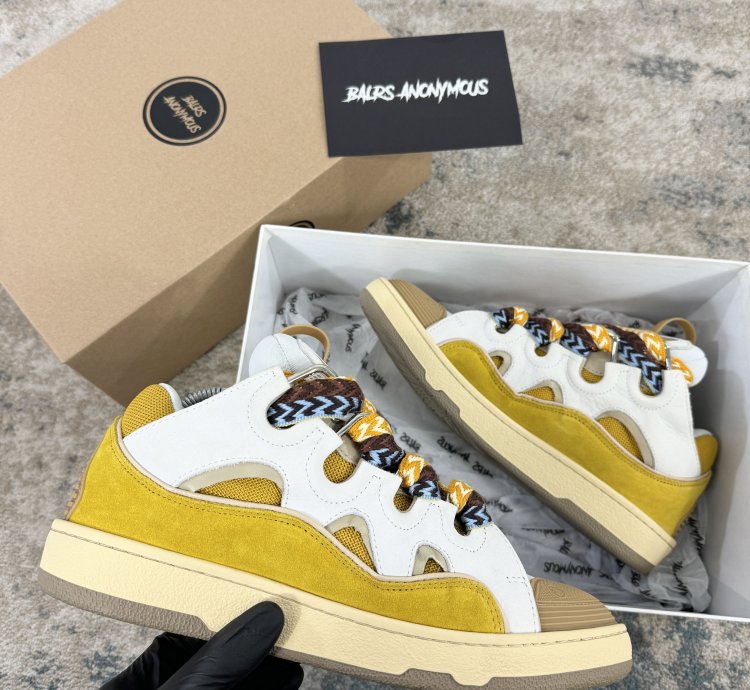 Lanvin Curb Low Top Trainers In Yellow White Rrp 750