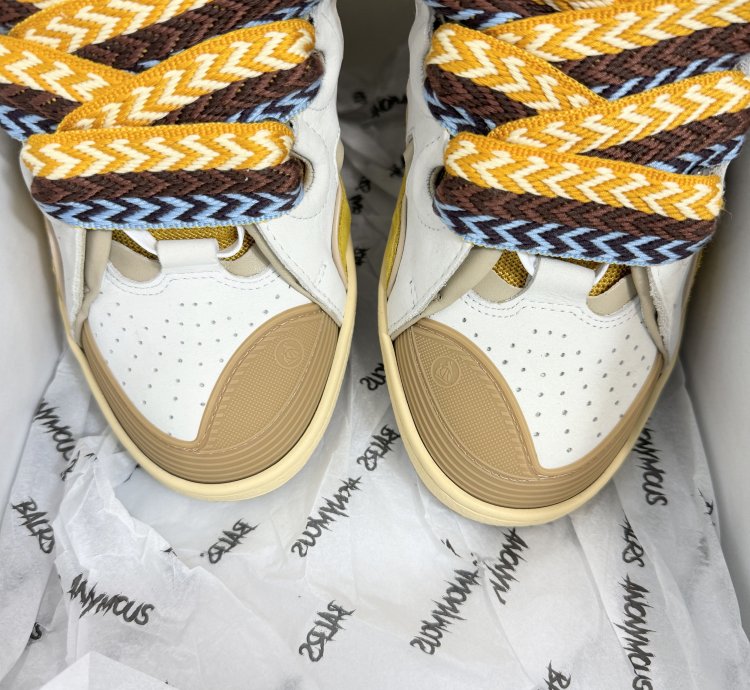 Lanvin Curb Low Top Trainers In Yellow White Rrp 750