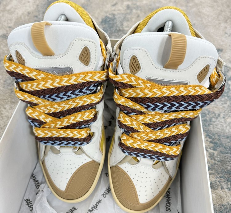Lanvin Curb Low Top Trainers In Yellow White Rrp 750