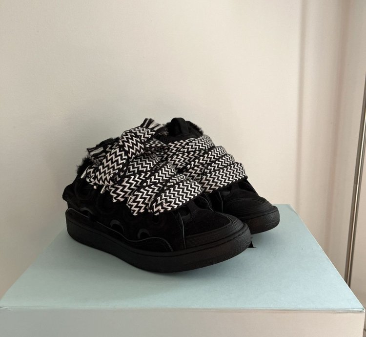 Lanvin Curb Mule Black White Faux Lined