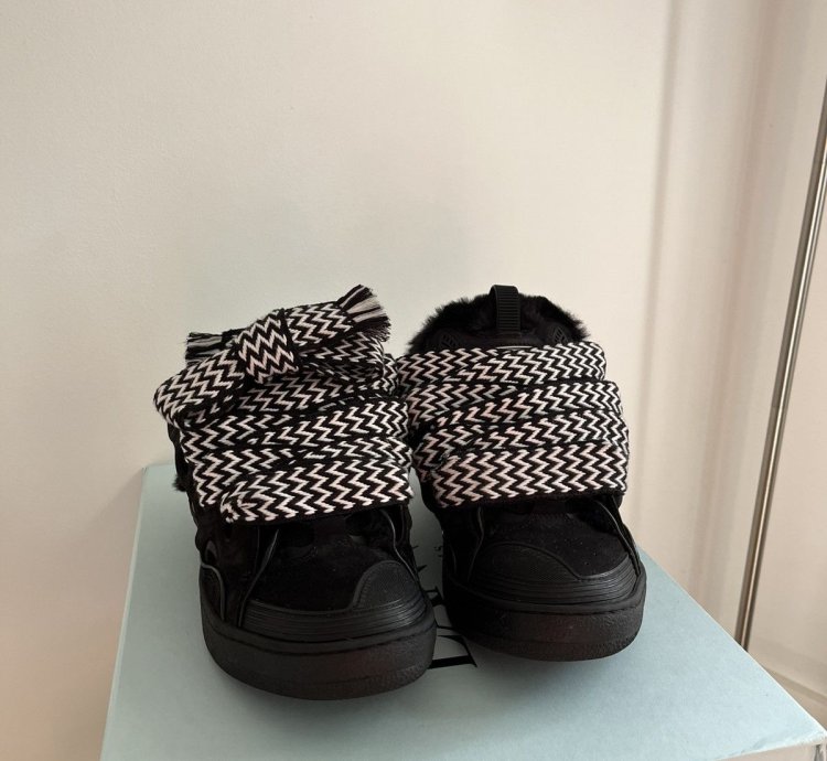 Lanvin Curb Mule Black White Faux Lined
