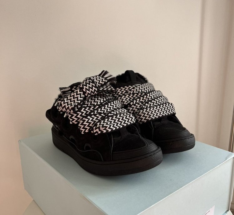 Lanvin Curb Mule Black White Faux Lined