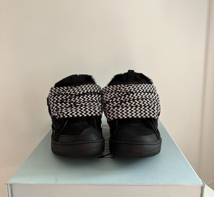 Lanvin Curb Mule Black White Faux Lined