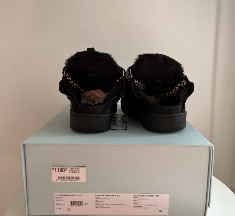 Lanvin Curb Mule Black White Faux Lined