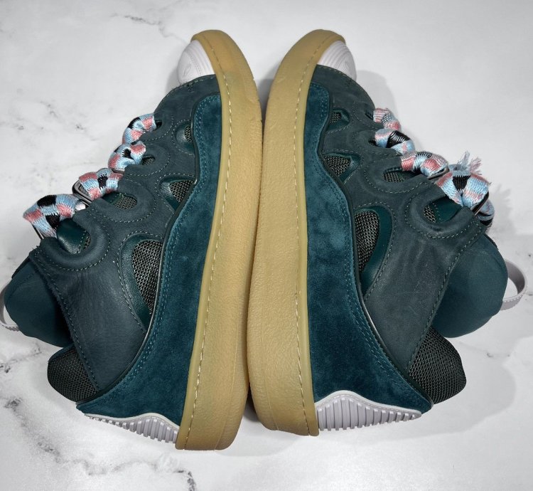 Lanvin Curb Skate Shoes Forest Green Suede Sneakers