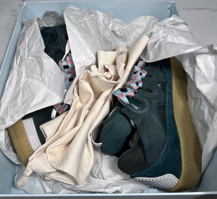 Lanvin Curb Skate Shoes Forest Green Suede Sneakers