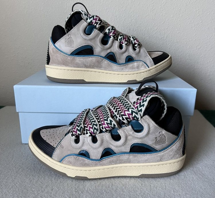 Lanvin Curb Sneaker In Sail Turqoise Purple
