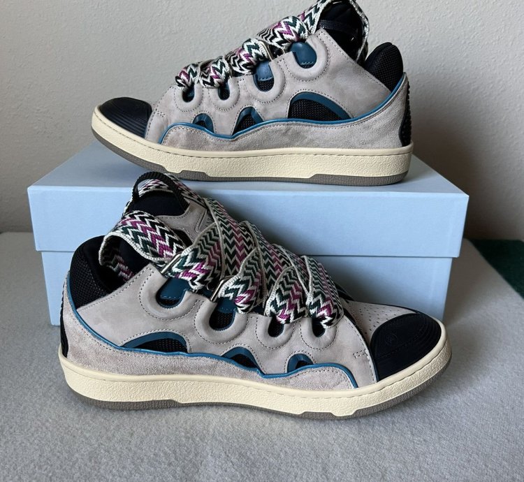 Lanvin Curb Sneaker In Sail Turqoise Purple