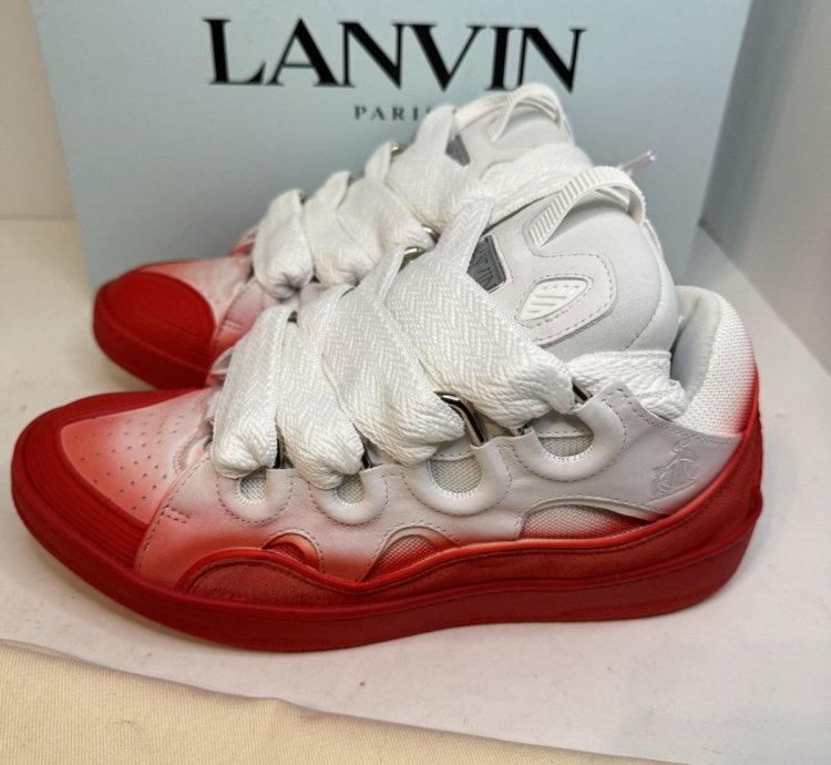 Lanvin Curb Sneakers White Red New With Box