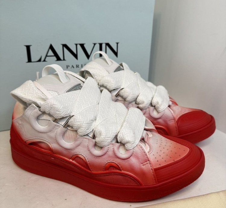 Lanvin Curb Sneakers White Red Sz 11