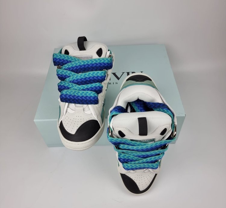 Lanvin Curb White And Green Sneakers New
