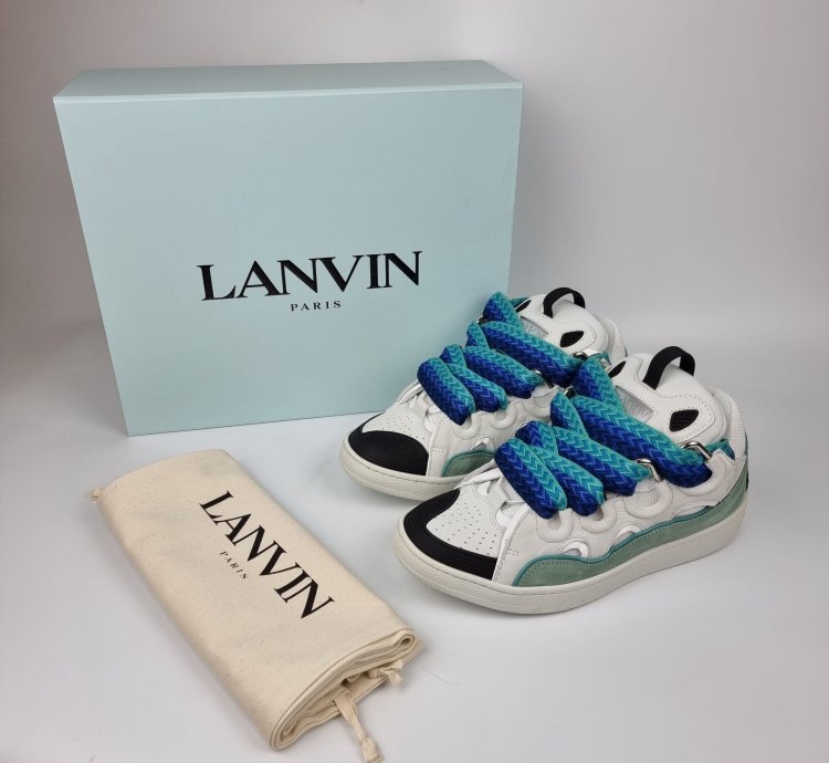 Lanvin Curb White And Green Sneakers New